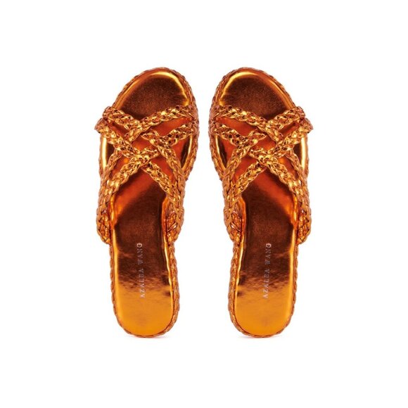 AZALEA WANG Ammon Orange Metallic Braided Sandals Sz 8 NEW in box - Picture 1 of 4